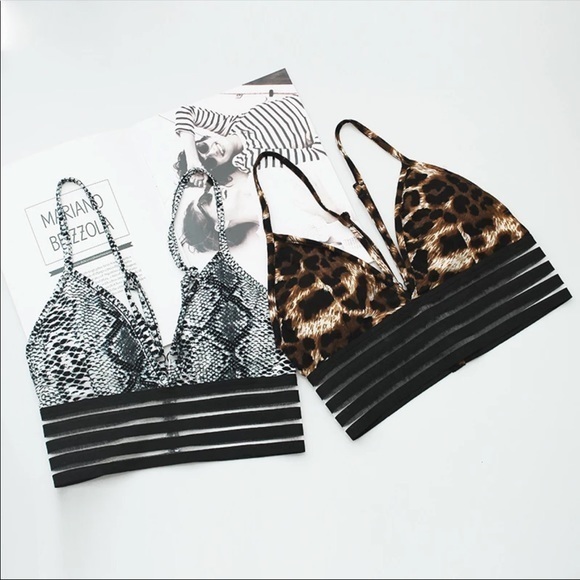 None Tops - Snakeskin Yoga Workout Mesh Banded Sports Bra in Grey/Black NWT